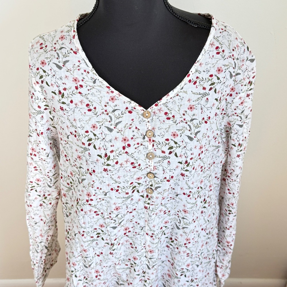 April Cornell Style Cottagecore Floral Tunic White 100% Cotton Plum Lining Med. - Picture 8 of 16